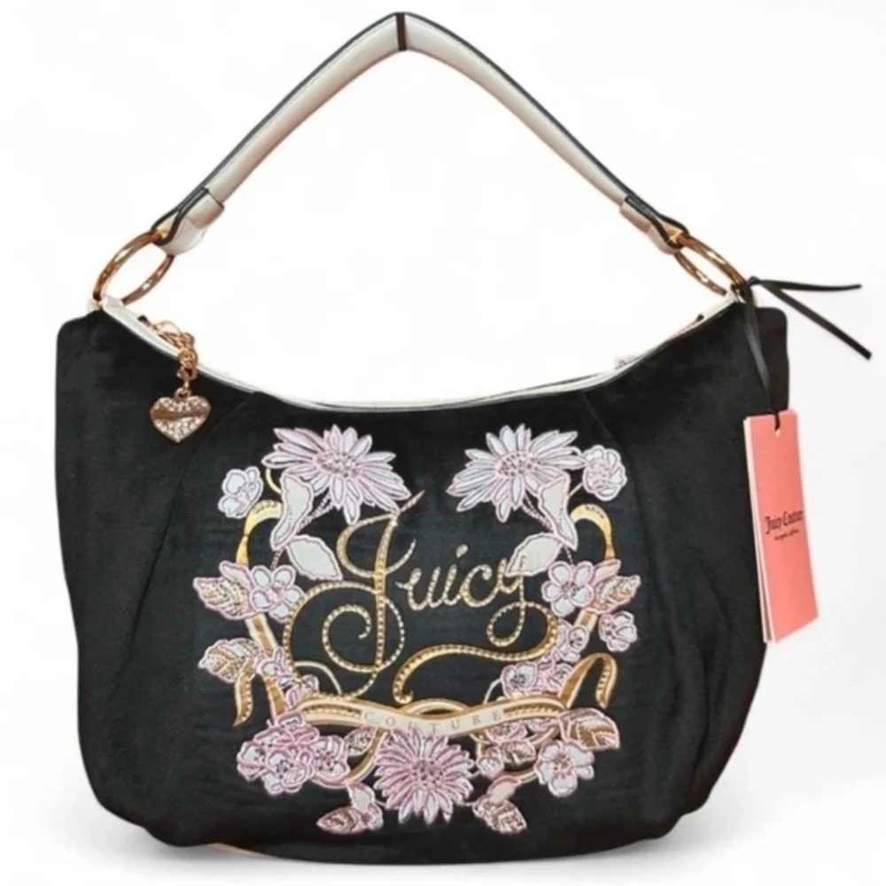 🖤▪️Juicy Couture ▪️Black and Pink Juicy In bloom  Hobo Bag